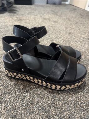 MIA Black Platform Espadrille Sandals with Braided Sole